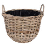 Pflanzkorb aus Schilf und Rattan mit Innenfolie, Aufbewahrungskorb mit Henkel, 40 x 30 cm