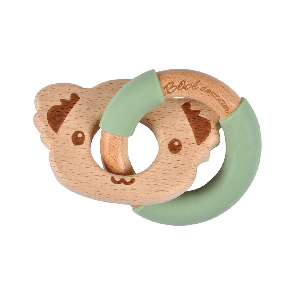 Babyspielzeug Bär aus Holz und Silikon, Greifring für Kleinkinder Babyspielzeug Bär aus Holz und Silikon, Greifring für Kleinkinder