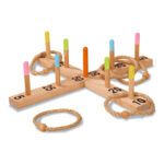 Outdoor Ringwurfspiel aus Kiefernholz, Wurfspiel mit Ringen aus Sisal, 50 x 50 cm