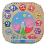Lernuhr Peppa Wutz aus Holz, Lernspielzeug Uhr mit 12 Steckteilen, 25 x 25 x 4 cm