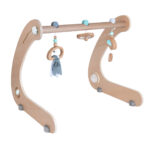 Baby Spielbogen aus Holz, Babyspielzeug Perlen, Glöckchen, Spiegel, Tuch, 8 x 57 x 53 cm