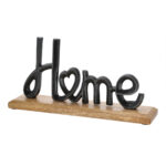 Schriftzug Home, Aufsteller Mangoholz und Aluminium, braun, schwarz, 30 x 15 x 6,5 cm