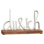 Schriftzug du und ich, Aufsteller Mangoholz und Aluminium, braun, silber, 25 x 15 x 5 cm