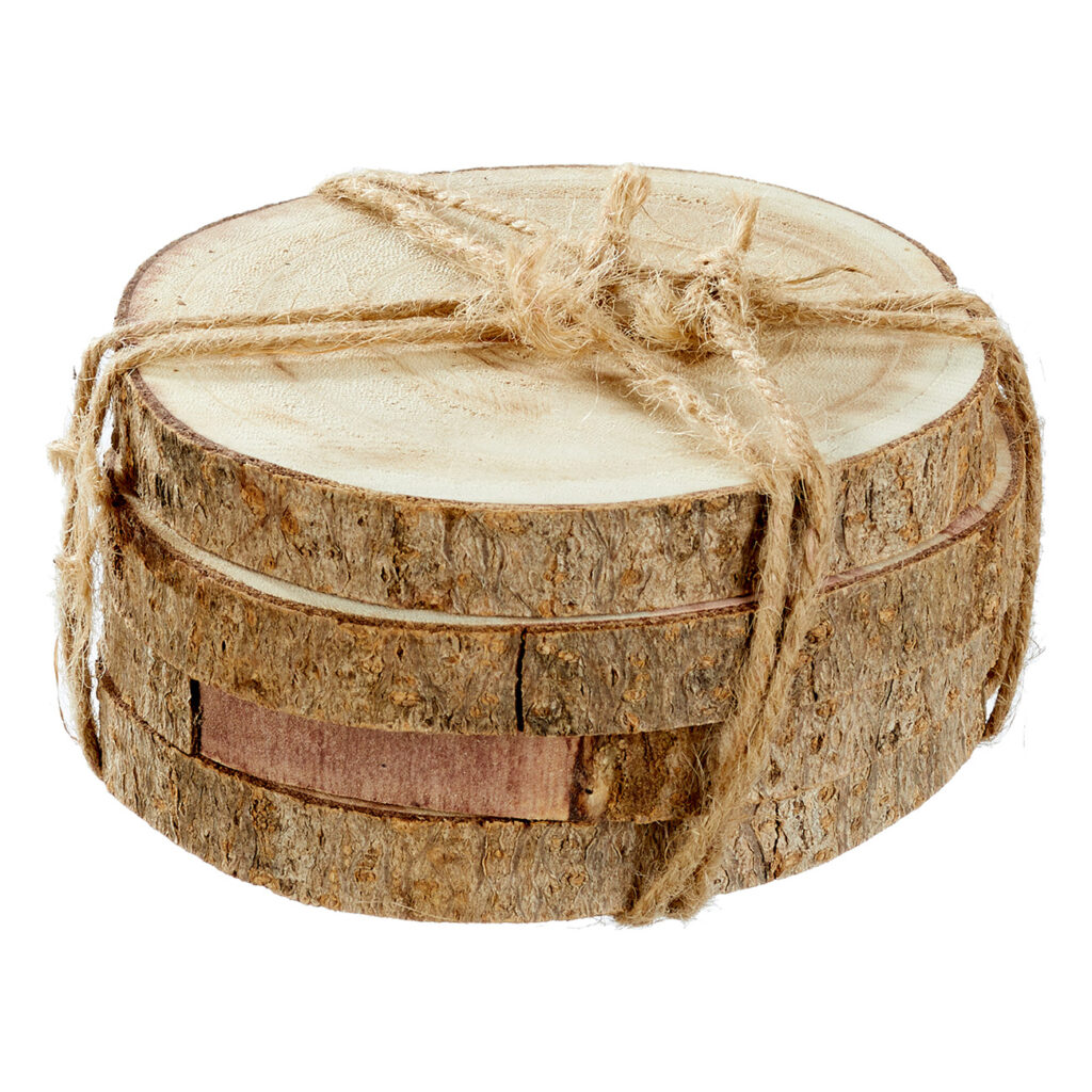 Untersetzer aus Holz 4er-Set, Baumstamm Scheiben als Dekoration, je 12 x 2 x 12 cm Untersetzer aus Holz 4er-Set, Baumstamm Scheiben als Dekoration, je 12 x 2 x 12 cm