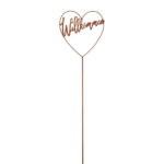 Gartenstecker Willkommen Herz aus Eisen, Gartendekoration Rost, rotbraun, Höhe 90 cm