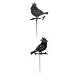 Gartenstecker Vogel aus Eisen, Gartendekoration in moderner Optik, schwarz, Höhe 80 cm