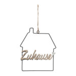 Hängedekoration Zuhause, Wanddeko aus Eisen und Holz, schwarz, braun, 19 x 24 x 0,6 cm
