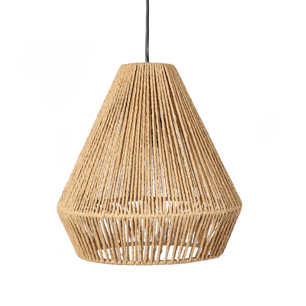 Lampe aus Seil und Metall, strukturierte Deckenleuchte, braun, schwarz, 30 x 30 x 33 cm Lampe aus Seil und Metall, strukturierte Deckenleuchte, braun, schwarz, 30 x 30 x 33 cm