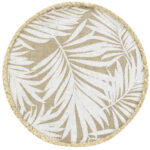 Tischset rund mit Blattmuster, Platzdeckchen aus Jute, braun, weiss, 38 x 38 cm