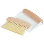 Mini-Handfeger Set Metall und Holz, Schaufel mit Besen, weiss, braun, 15,5 x 11 x 4 cm