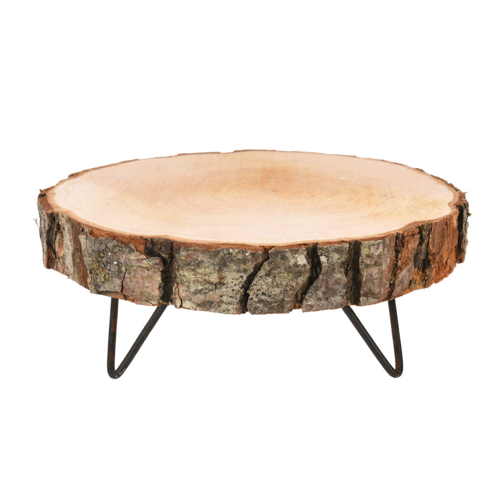 Serviertablett aus Eichenholz, Holz Servierteller mit Füssen, braun, Ø 23 x 6 cm Serviertablett aus Eichenholz, Holz Servierteller mit Füssen, braun, Ø 23 x 6 cm