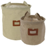 Textil-Übertöpfe Baumwolle 2er Set, beige, Pflanzsack mit Schutzfolie