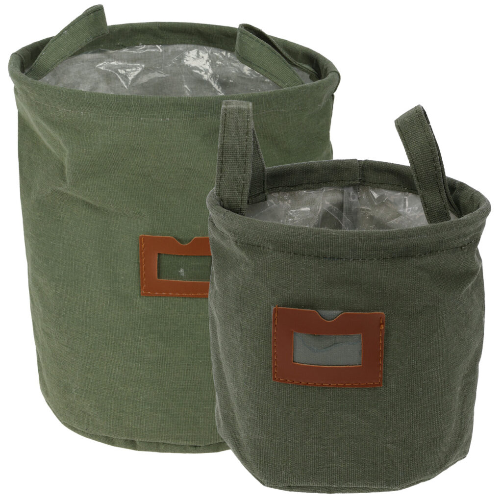 Textil-Übertöpfe Baumwolle 2er Set, grün, Pflanzsack mit Schutzfolie Textil-Übertöpfe Baumwolle 2er Set, grün, Pflanzsack mit Schutzfolie