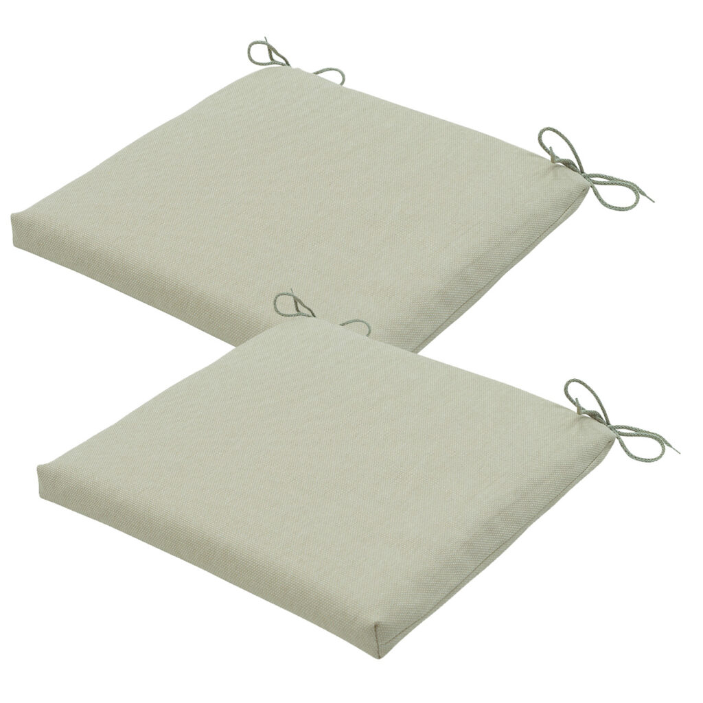 Stuhlkissen Outdoor 2er-Set Bändchen, Sitzkissen wasserabweisend, beige, je 40 x 40 cm Stuhlkissen Outdoor 2er-Set Bändchen, Sitzkissen wasserabweisend, beige, je 40 x 40 cm