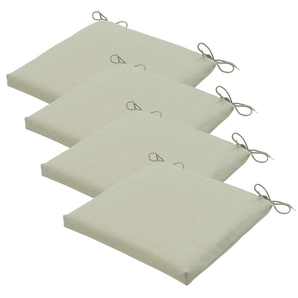 Stuhlkissen Outdoor 4er-Set Bändchen, Sitzkissen wasserabweisend, beige, je 40 x 40 cm Stuhlkissen Outdoor 4er-Set Bändchen, Sitzkissen wasserabweisend, beige, je 40 x 40 cm