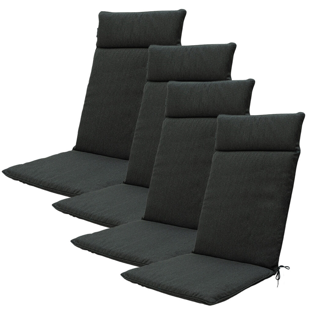 Hochlehner-Auflage 4er-Set, Gartenstuhlkissen wasserabweisend, dunkelgrau, 120 x 50 cm Hochlehner-Auflage 4er-Set, Gartenstuhlkissen wasserabweisend, dunkelgrau, 120 x 50 cm