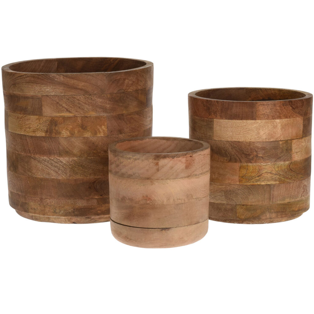 Blumentöpfe aus Mangoholz, 3er-Set, Pflanzentöpfe Blumentöpfe aus Mangoholz, 3er-Set, Pflanzentöpfe