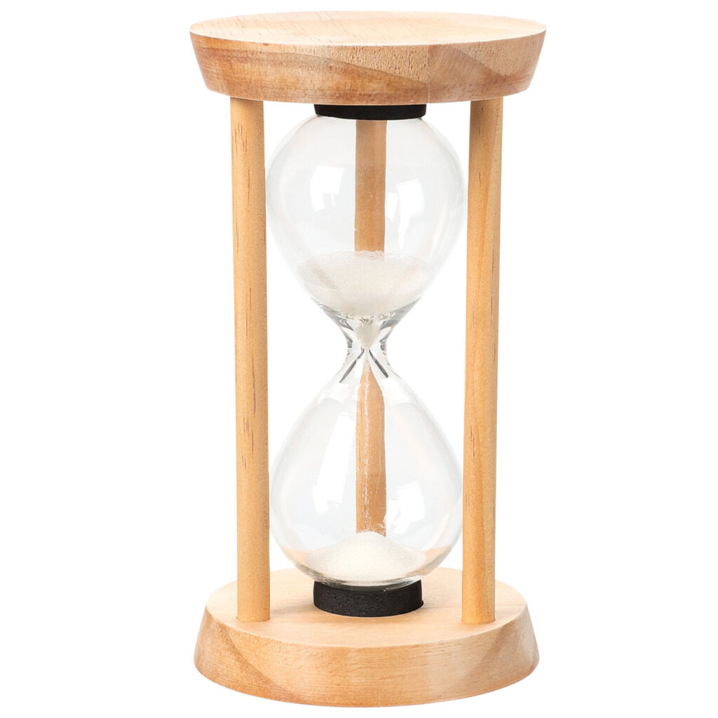 Sanduhr im Holzrahmen, Zeitmesser, H 16 cm