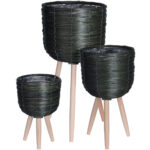 Blumentopfständer 3er Set, Holzgeflecht, grün, Pflanzenständer