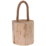 Türstopper Holzstamm mit Kordel, Türklotz aus Teakholz, 12 x 13 x 18 cm