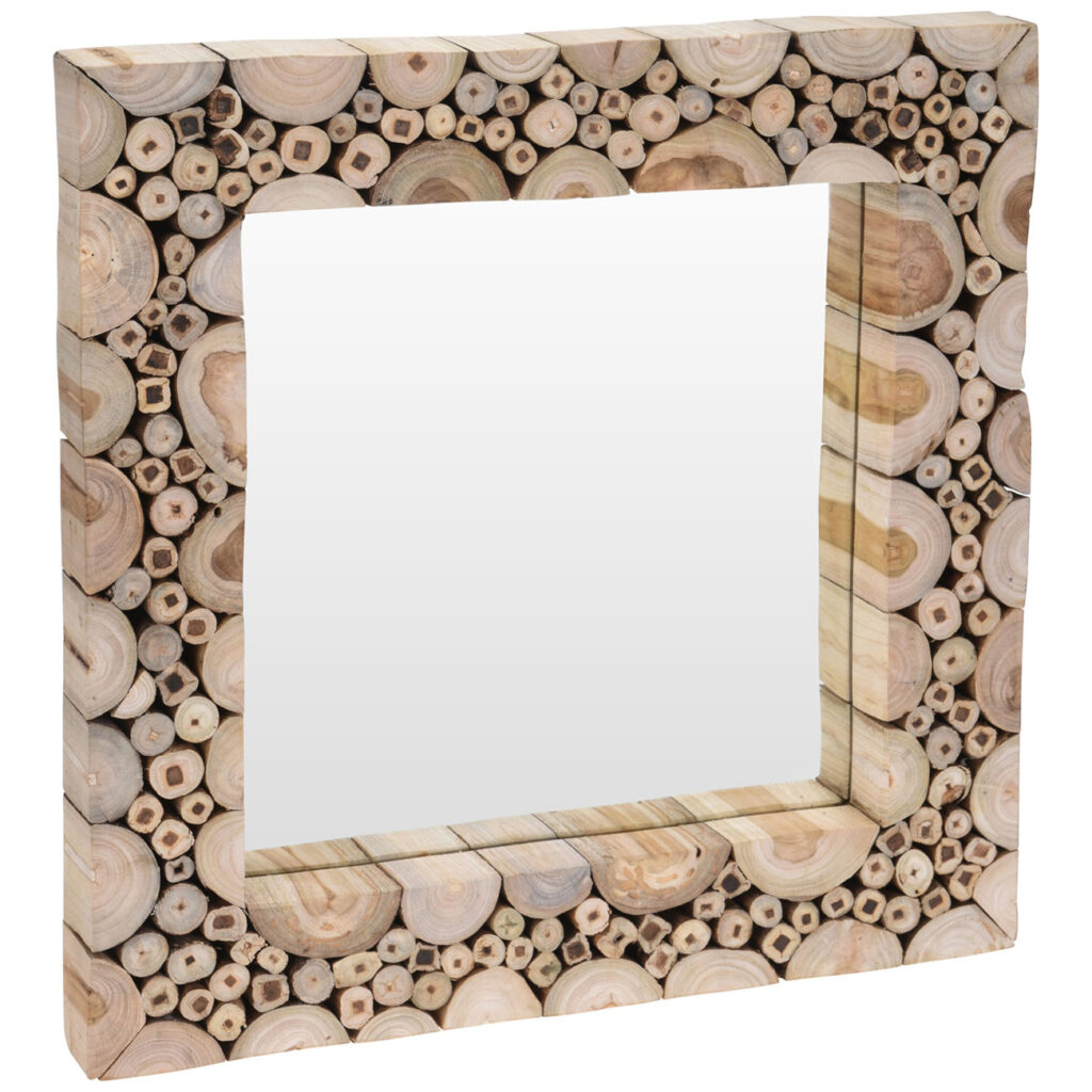 Spiegel mit Teakholz, Wandspiegel mit Teakholzstücken, vertikal, braun, 50 x 50 cm Spiegel mit Teakholz, Wandspiegel mit Teakholzstücken, vertikal, braun, 50 x 50 cm