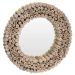 Spiegel mit Teakholz, Wandspiegel mit Teakholzstücken, vertikal, braun, Ø 50 cm