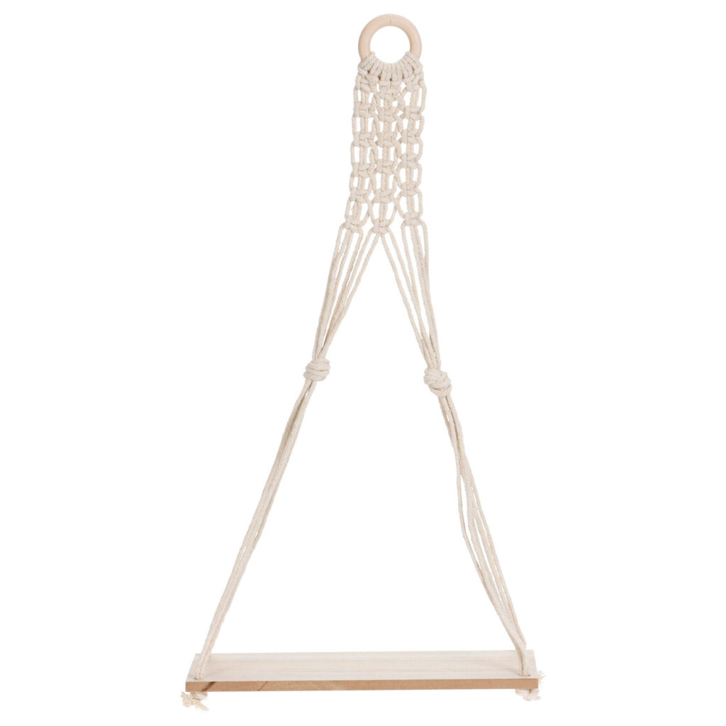 Seil-Hängeregal Makramee, Regal eine Ebene im Boho Chic, 30 x 10 x 59 cm Seil-Hängeregal Makramee, Regal eine Ebene im Boho Chic, 30 x 10 x 59 cm