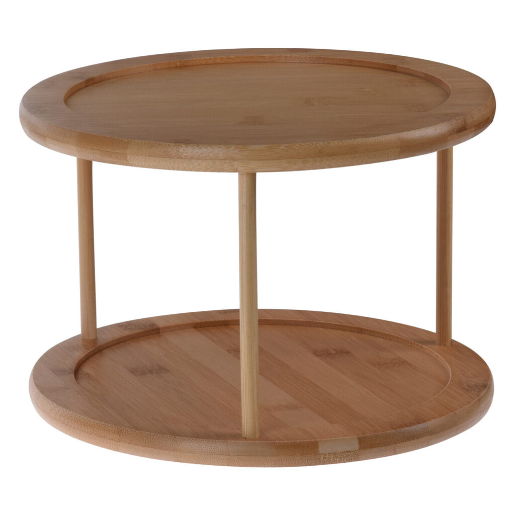 Servierplatte aus Bambus, Etagere 2-stufig und um 360° drehbar, braun, Ø 25 x H 17,5 cm Servierplatte aus Bambus, Etagere 2-stufig und um 360° drehbar, braun, Ø 25 x H 17,5 cm