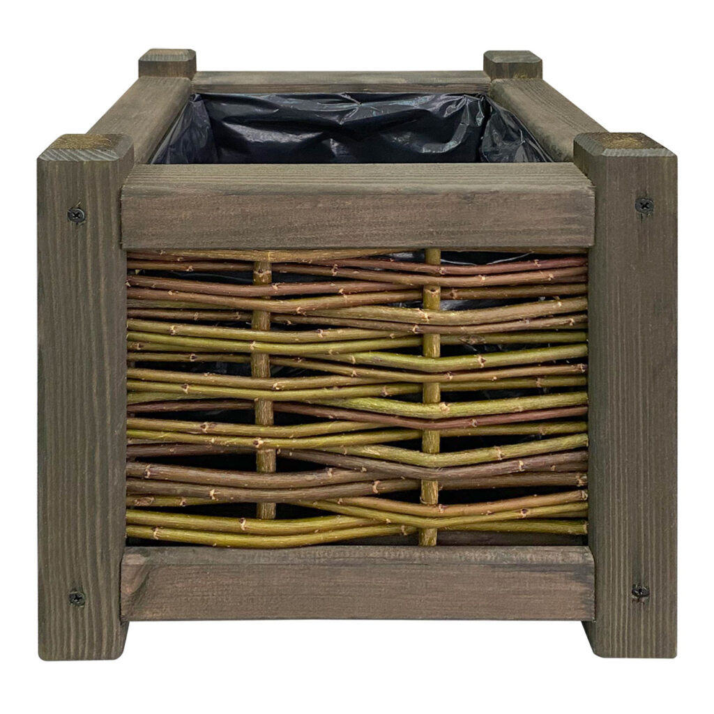 Blumenkasten aus Rattan und Holz, Pflanzkübel mit Innenfolie, braun, 30 x 30 x 30 cm Blumenkasten aus Rattan und Holz, Pflanzkübel mit Innenfolie, braun, 30 x 30 x 30 cm