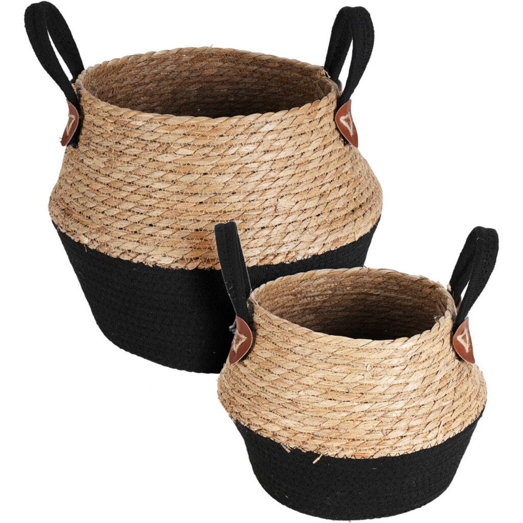 Aufbewahrungskorb rund, 2er Set, hellbraun-schwarz Aufbewahrungskorb rund, 2er Set, hellbraun-schwarz
