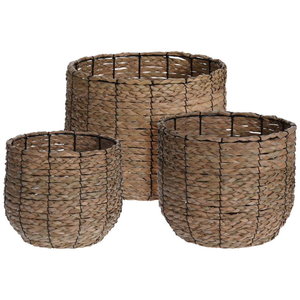 Rattan Aufbewahrungskörbe, 3er Set, rund im stabilem Metallrahmen Rattan Aufbewahrungskörbe, 3er Set, rund im stabilem Metallrahmen