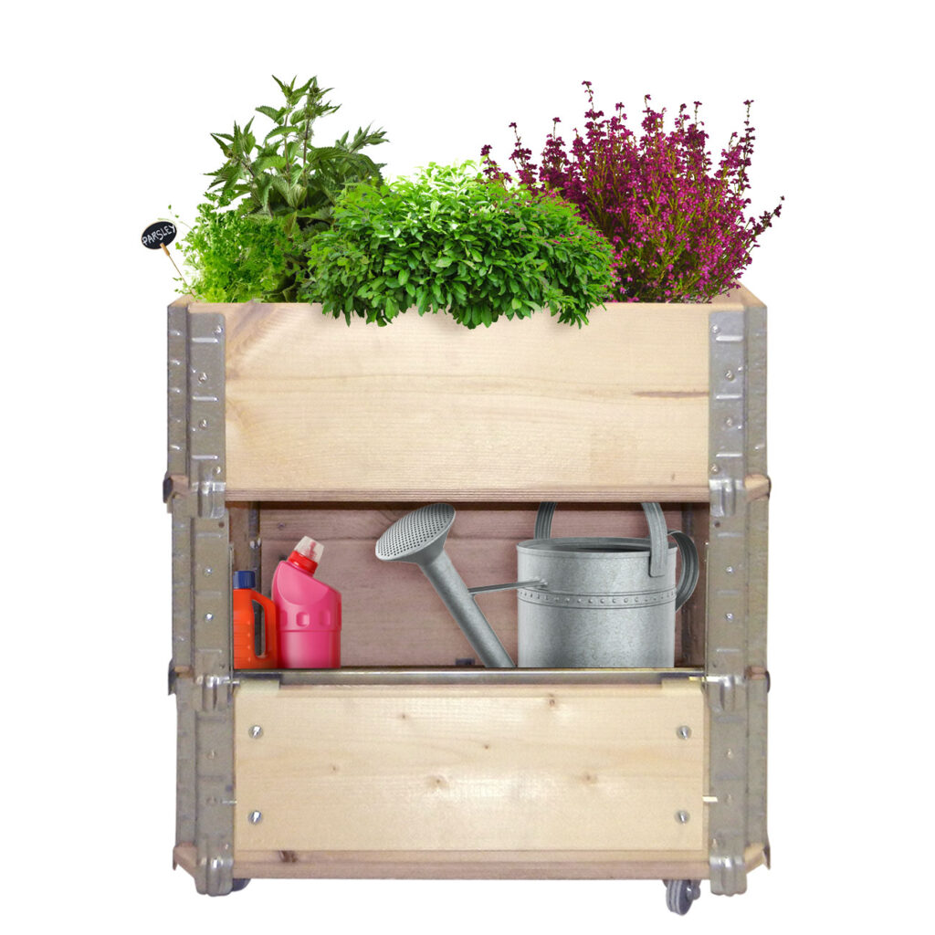 Hochbeet aus Holz mit Metall Scharnieren, Kräuterbox mit 4 Rollen, 60 x 40 x 68 cm Hochbeet aus Holz mit Metall Scharnieren, Kräuterbox mit 4 Rollen, 60 x 40 x 68 cm