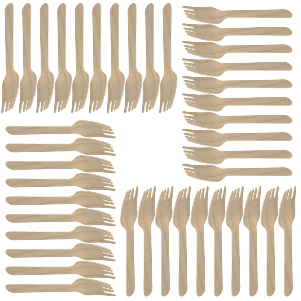 Holzgabeln 40er Set, Einweggabeln, 16 cm