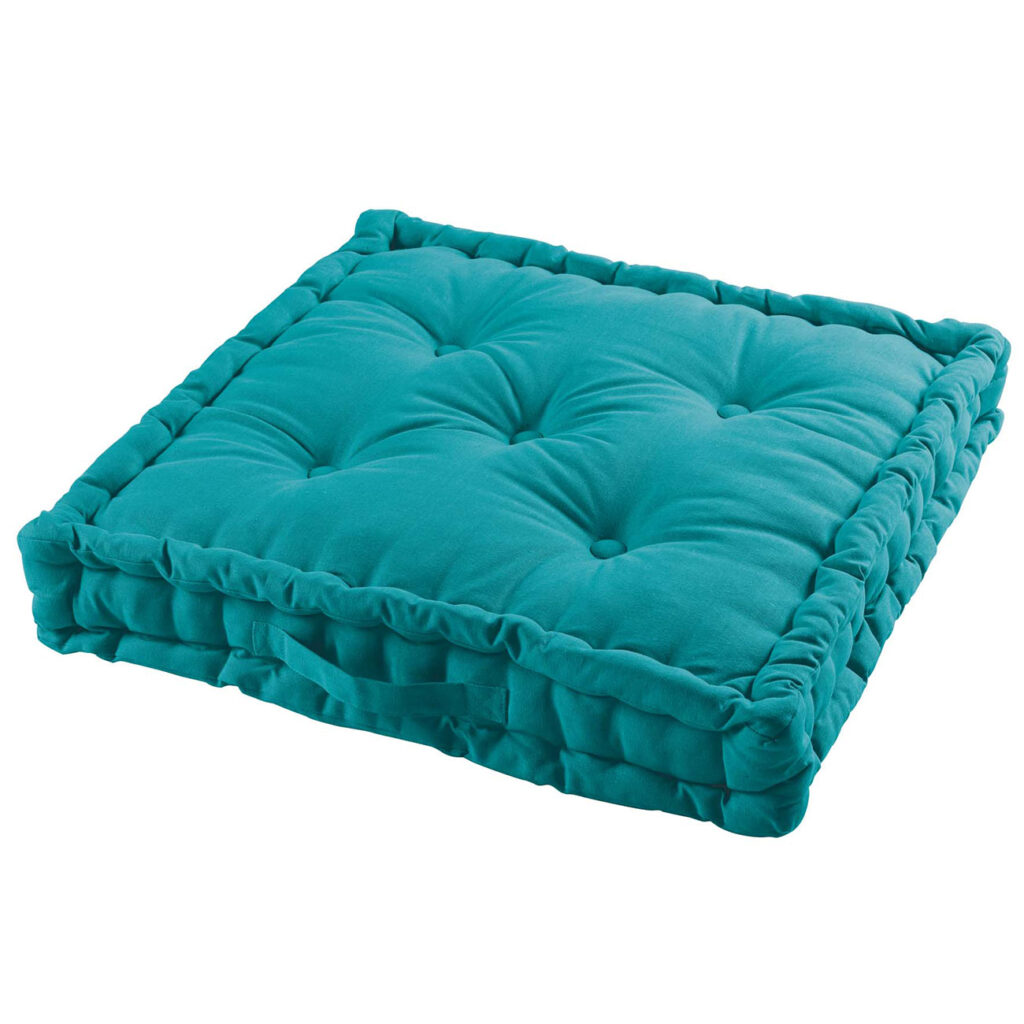 Bodenkissen aus Baumwolle, weiches Sitzkissen mit Tragegriff, türkis, 60 x 60 x 10 cm Bodenkissen aus Baumwolle, weiches Sitzkissen mit Tragegriff, türkis, 60 x 60 x 10 cm