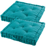 Bodenkissen 2er-Set aus Baumwolle, Sitzkissen mit Tragegriff, türkis, 60 x 60 x 10 cm