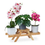 Blumenständer aus Bambus, Pflanzenregal 3 Ablagen auf 2 Ebenen, braun, 17 x 51,5 x 15 cm
