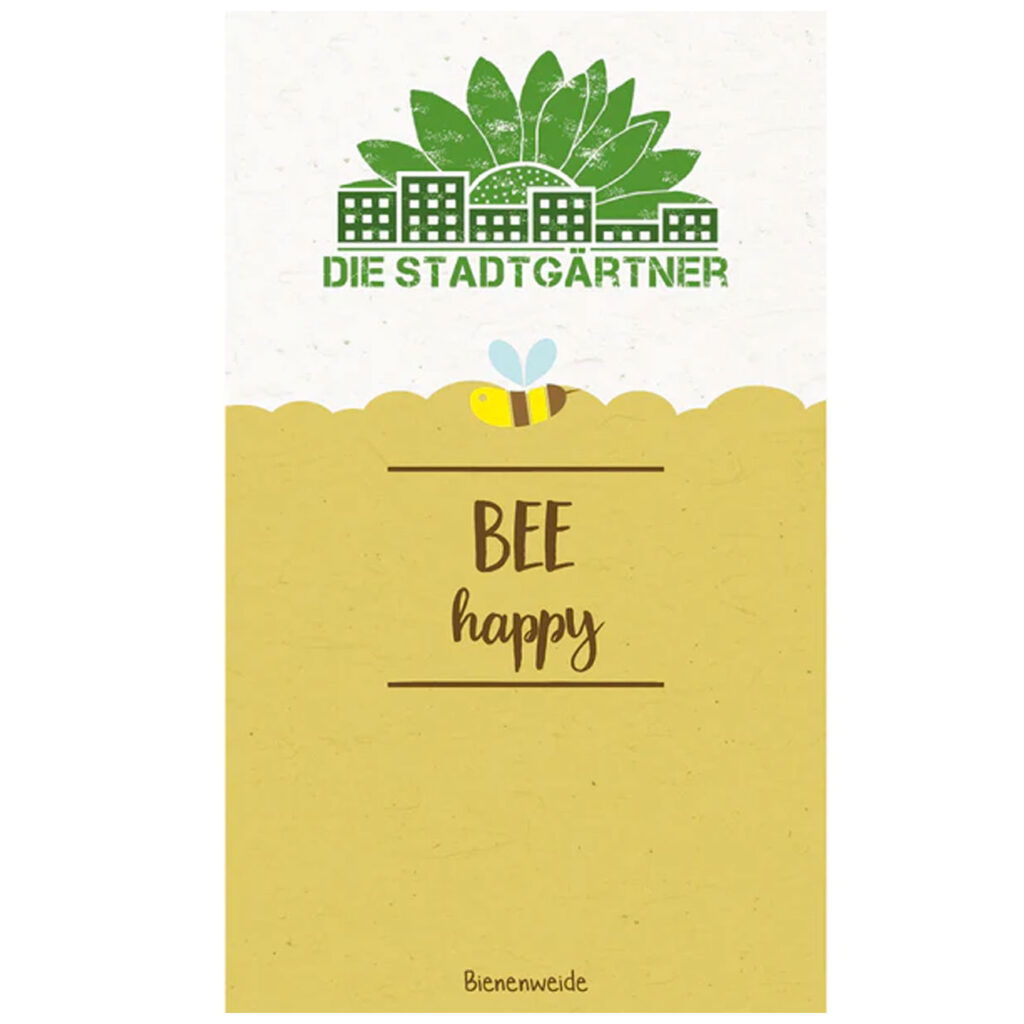 Saatgrüsse – Grusskarte „Bee happy“, Kunderbunte Blumenmischung Saatgrüsse – Grusskarte „Bee happy“, Kunderbunte Blumenmischung