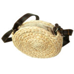 Umhängetasche rund aus Naturmaterial, Tasche mit Lederriemen, braun, beige, Ø 20 x 20 cm