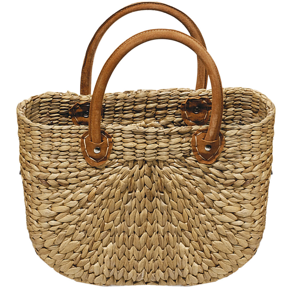 Einkaufstasche aus Wasserhyazinthe, Strandtasche halbrund, braun, natur, 39 x 16 x 26 cm Einkaufstasche aus Wasserhyazinthe, Strandtasche halbrund, braun, natur, 39 x 16 x 26 cm