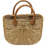 Einkaufstasche aus Wasserhyazinthe, Strandtasche halbrund, braun, natur, 39 x 16 x 26 cm