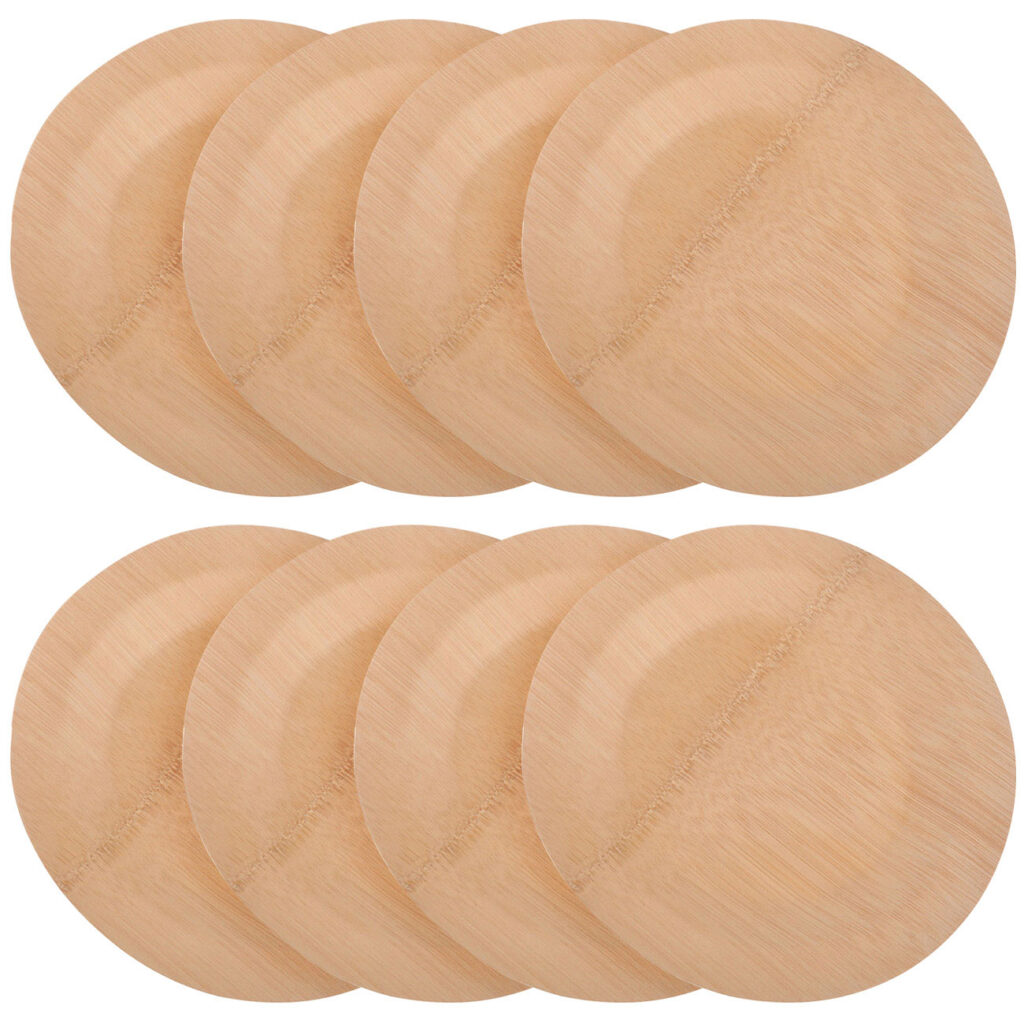 Bambus Einwegteller 8er-Set, rund, flach, 18 cm