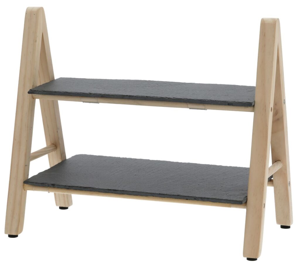 Etagere aus Schiefer und Kiefernholz, Servierständer mit 2 Etagen, 32 x 18 x 28 cm Etagere aus Schiefer und Kiefernholz, Servierständer mit 2 Etagen, 32 x 18 x 28 cm
