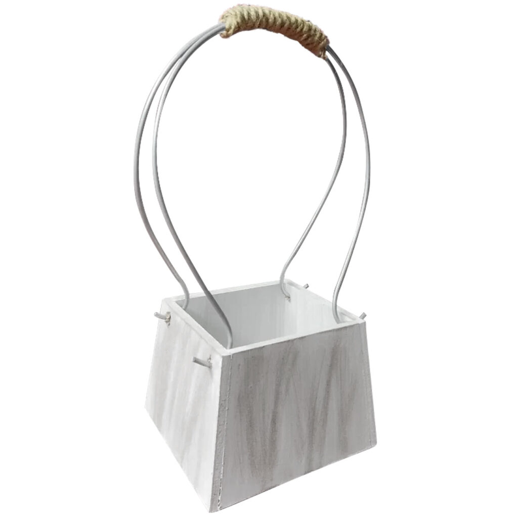 Deko Korb, Holz mit Drahtaufhänger, weiss, 12 x 12 x 10 x 25 cm Deko Korb, Holz mit Drahtaufhänger, weiss, 12 x 12 x 10 x 25 cm