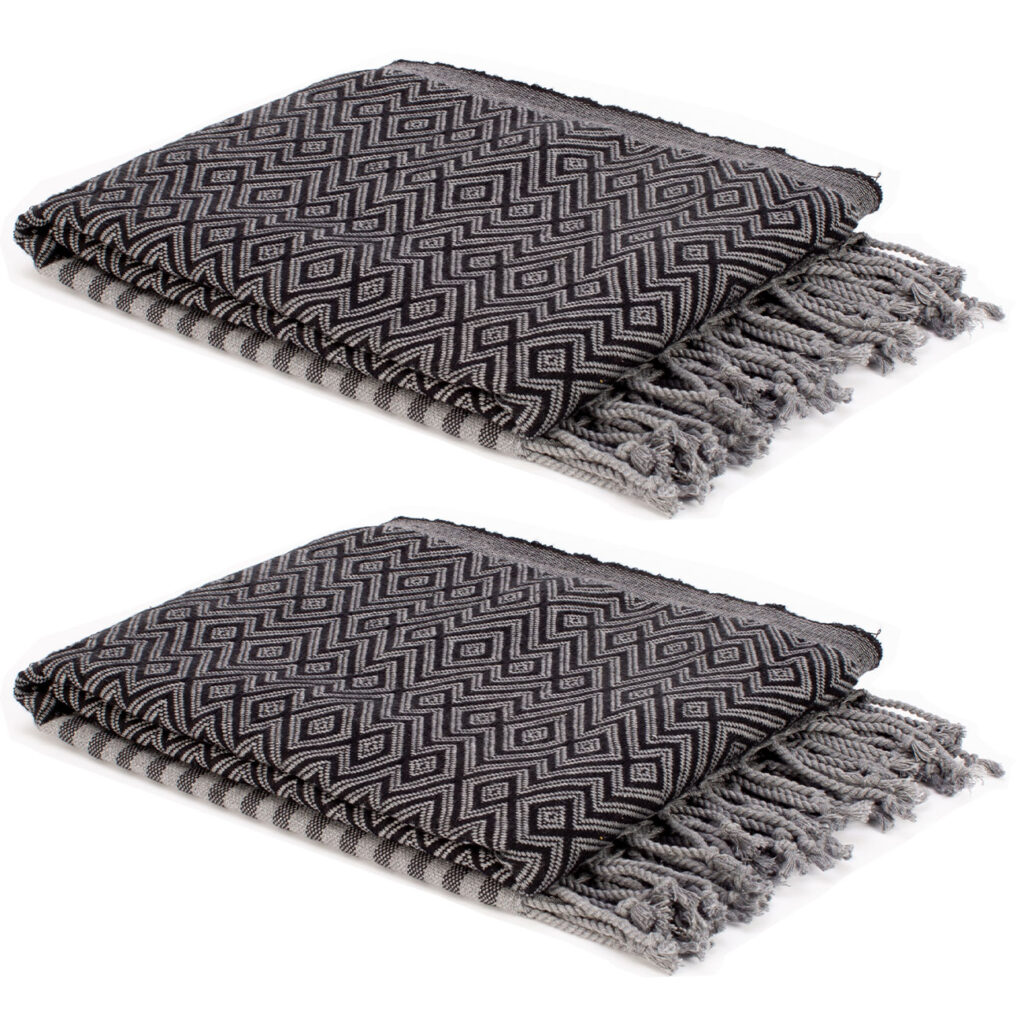 2er-Set Hamamtuch aus reiner Baumwolle, handgefertigt, schwarz/weiss, 190 x 90 cm 2er-Set Hamamtuch aus reiner Baumwolle, handgefertigt, schwarz/weiss, 190 x 90 cm