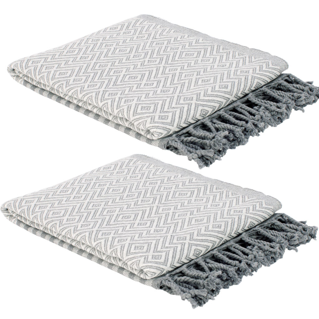 2er-Set Hamamtuch aus reiner Baumwolle, handgefertigt, grau, 190 x 90 cm 2er-Set Hamamtuch aus reiner Baumwolle, handgefertigt, grau, 190 x 90 cm