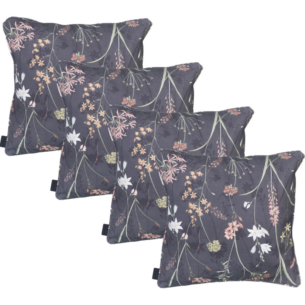 4er-Set Deko-Kissen Outdoor, Blumenmuster, anthrazit, 50 x 50 x 10 cm 4er-Set Deko-Kissen Outdoor, Blumenmuster, anthrazit, 50 x 50 x 10 cm