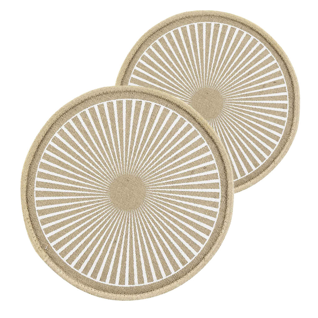 2er-Set runde Tischsets aus Jute, im Boho-Stil, braun, beige, 38 x 38 cm 2er-Set runde Tischsets aus Jute, im Boho-Stil, braun, beige, 38 x 38 cm