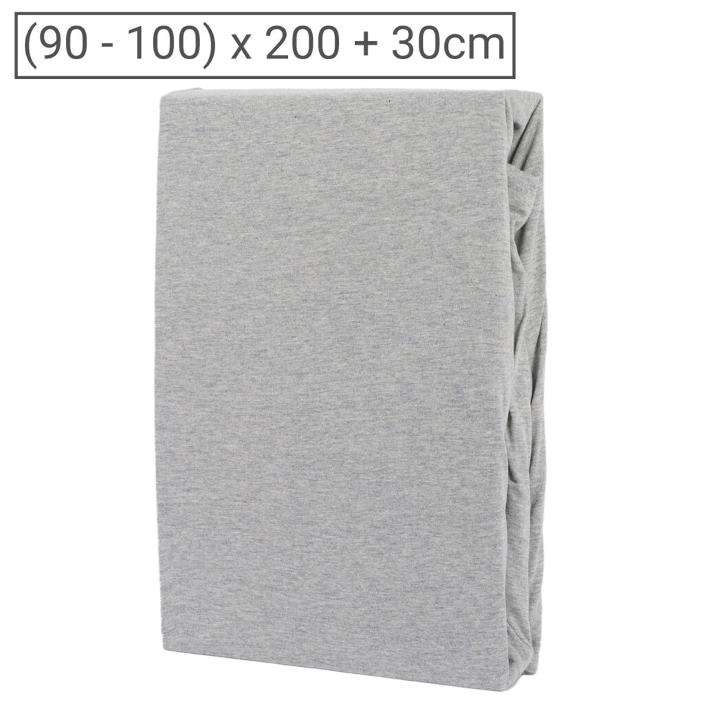 Premium Jersey Melange Fixleintuch, 100% Baumwolle, grau, 90-100 x 200 + 30 cm Premium Jersey Melange Fixleintuch, 100% Baumwolle, grau, 90-100 x 200 + 30 cm