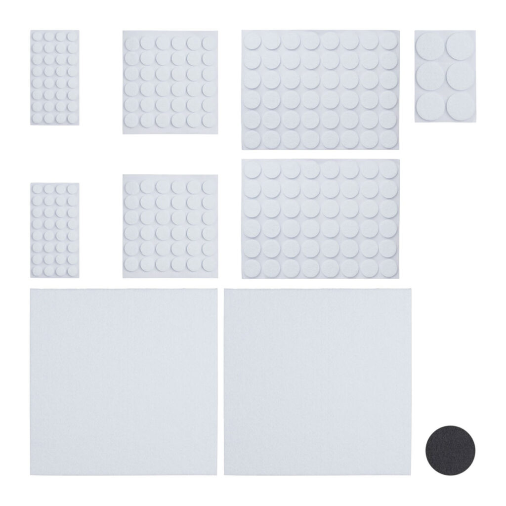 240er-Set selbstklebende Filzgleiter, Bodenschoner in 4 Grössen und 2 Platten, weiss 240er-Set selbstklebende Filzgleiter, Bodenschoner in 4 Grössen und 2 Platten, weiss