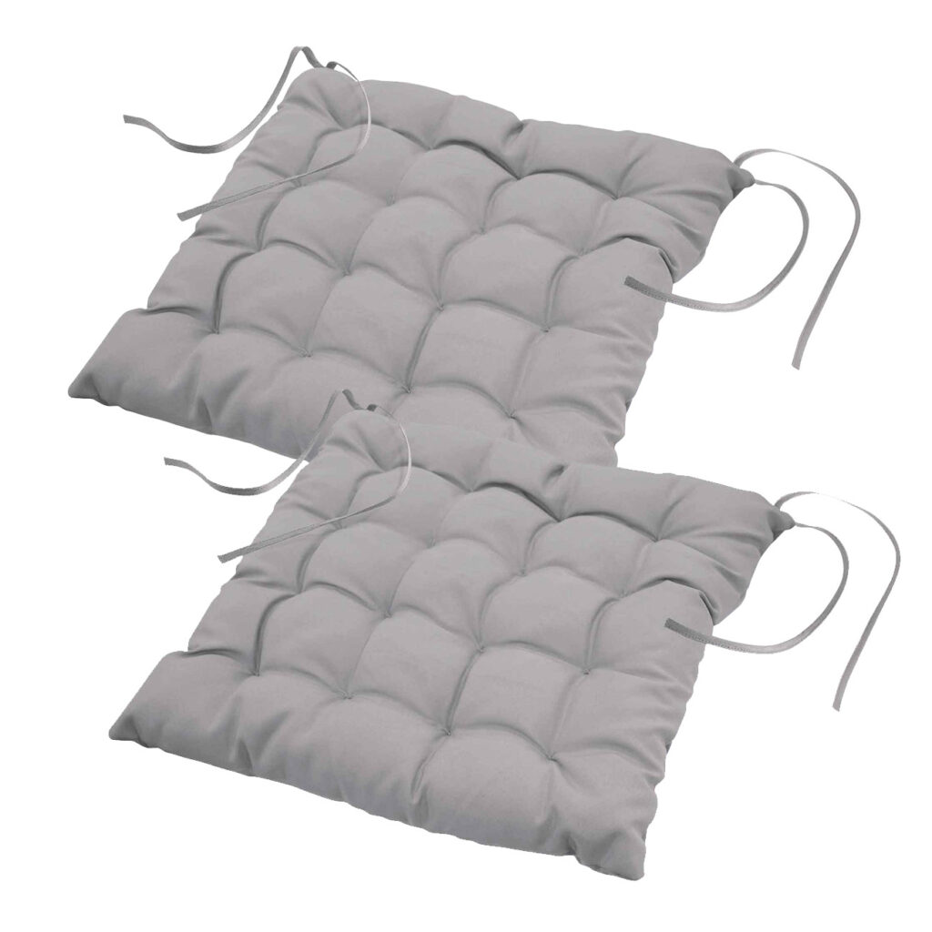 2er-Set Stuhlkissen gesteppt aus Polyester, Sitzkissen mit Bändchen, grau, 40 x 40 cm 2er-Set Stuhlkissen gesteppt aus Polyester, Sitzkissen mit Bändchen, grau, 40 x 40 cm